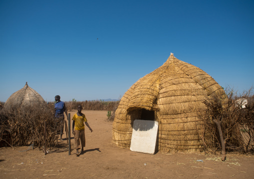 Traditional nyangatom and toposa tribes village, Omo valley, Kangate, Ethiopia