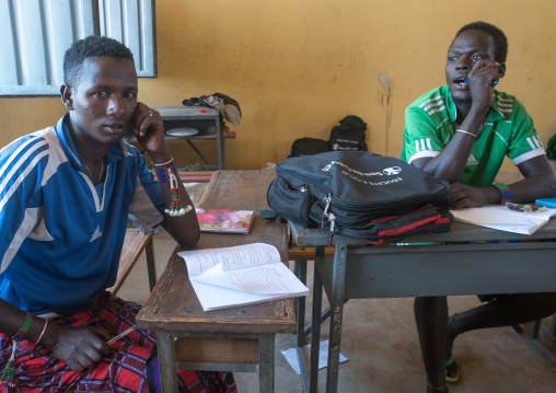 Hamer tribe teenage boys in classroom, Omo valley, Turmi, Ethiopia