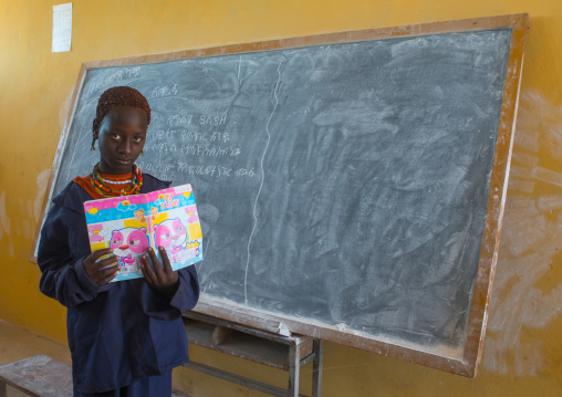 Hamer tribe girl in classroom, Omo valley, Turmi, Ethiopia