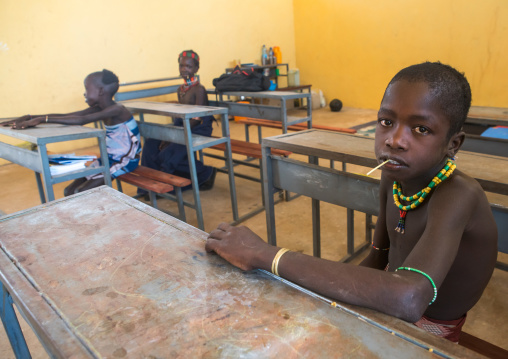 Hamer tribe boys in classroom, Omo valley, Turmi, Ethiopia