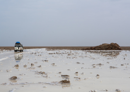 Four wheels on a salt lake in danakil depression, Afar region, Dallol, Ethiopia