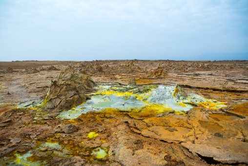 The colorful volcanic landscape of dallol in the danakil depression, Afar region, Dallol, Ethiopia