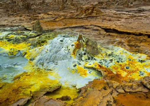 The colorful potassium salt crust formed by hot springs in the danakil depression, Afar region, Dallol, Ethiopia