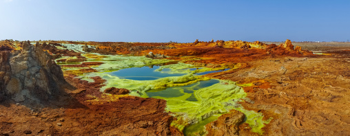 The colorful volcanic landscape of dallol in the danakil depression, Afar region, Dallol, Ethiopia