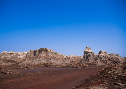 Salt canyons made of layers of halite and gypsum in the danakil depression, Afar region, Dallol, Ethiopia