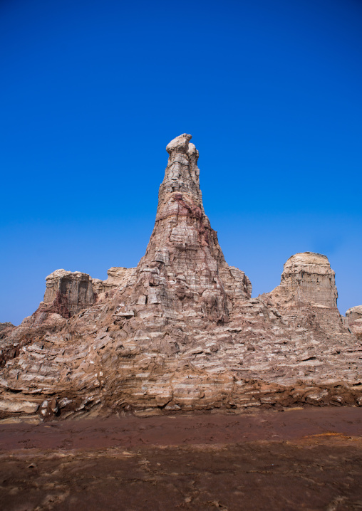 Salt canyons made of layers of halite and gypsum in the danakil depression, Afar region, Dallol, Ethiopia