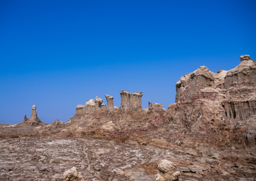 Salt canyons made of layers of halite and gypsum in the danakil depression, Afar region, Dallol, Ethiopia