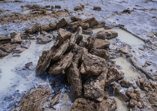 Salt blocks ready for transport in a salt mine of the danakil depression, Afar region, Dallol, Ethiopia