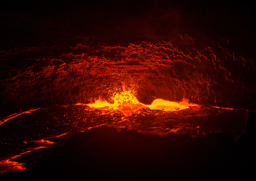 The living lava lake in the crater of erta ale volcano, Afar region, Erta ale, Ethiopia