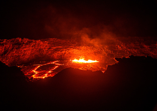 The living lava lake in the crater of erta ale volcano, Afar region, Erta ale, Ethiopia