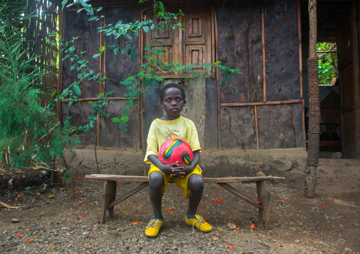 Ethiopian boy called abushe with blue eyes suffering from waardenburg syndrome, Omo valley, Jinka, Ethiopia