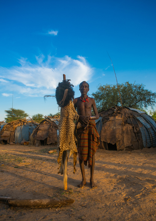 Dassanech man during dimi ceremony to celebrate circumcision of the teenagers, Omo valley, Omorate, Ethiopia