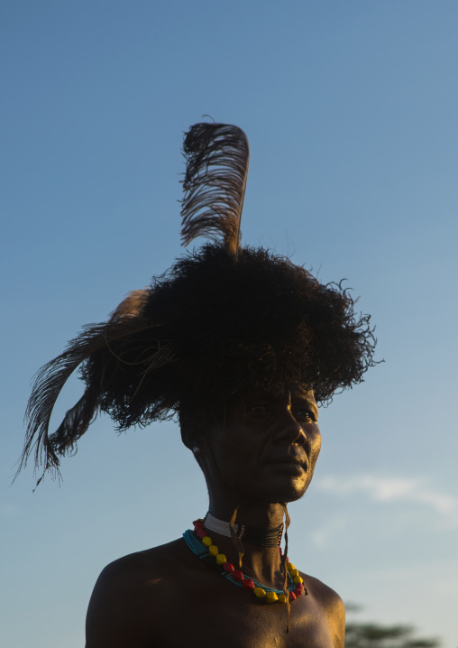 Dassanech man during dimi ceremony to celebrate circumcision of the teenagers, Omo valley, Omorate, Ethiopia