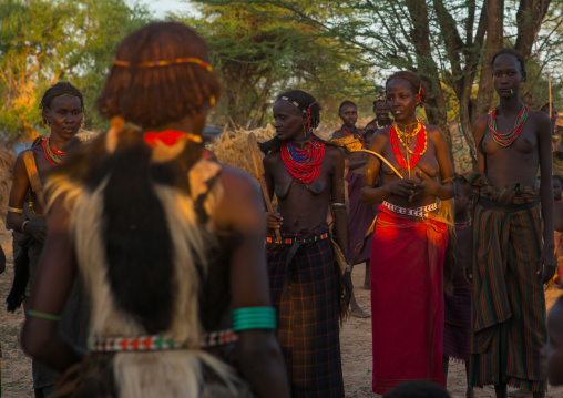 Dassanech tribe women during dimi ceremony to celebrate circumcision of teenagers, Omo valley, Omorate, Ethiopia