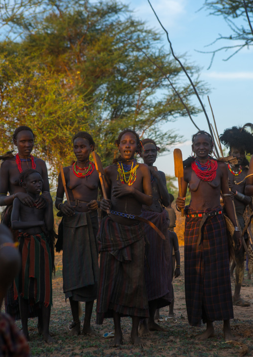 Dassanech tribe women during dimi ceremony to celebrate circumcision of teenagers, Omo valley, Omorate, Ethiopia