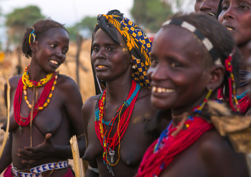 Dassanech tribe women during dimi ceremony to celebrate circumcision of teenagers, Omo valley, Omorate, Ethiopia