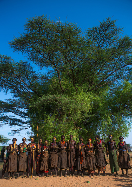 Dassanech tribe women during dimi ceremony to celebrate circumcision of teenagers, Omo valley, Omorate, Ethiopia