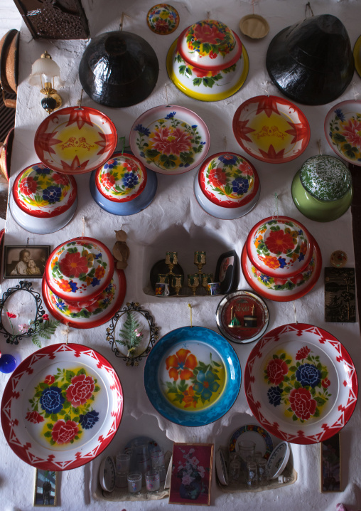 Decoration inside an harari house, Harari region, Harar, Ethiopia