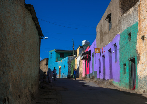 Multicoloured houses in the old town, Harari region, Harar, Ethiopia