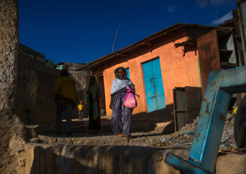 People walking in the streets of the old town, Harari region, Harar, Ethiopia