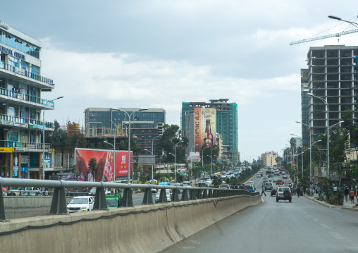 Street scene showing traffic and modern buildings, Addis abeba region, Addis ababa, Ethiopia