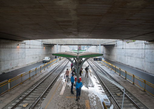 People waiting for the ethiopian railways constructed by china, Addis abeba region, Addis ababa, Ethiopia