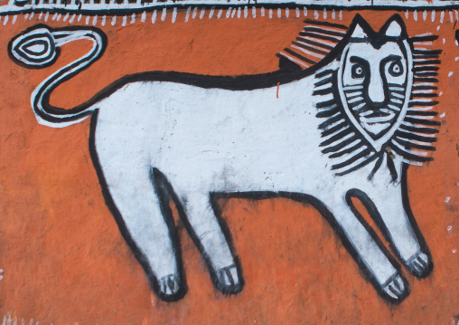 Ethiopia, Kembata, Alaba Kuito, lion on a painted house