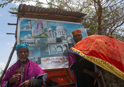 Priests collecting money a to build a new church, Addis abeba region, Addis ababa, Ethiopia