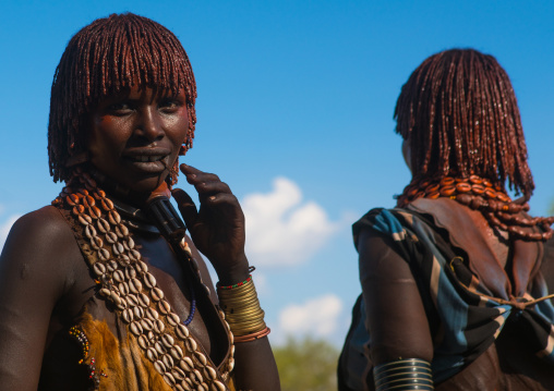 Hamer tribe women attending a bull jumping ceremony, Omo valley, Turmi, Ethiopia