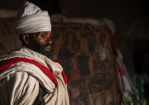 Ethiopian orthodox priest in nakuto lab rock church, Amhara region, Lalibela, Ethiopia