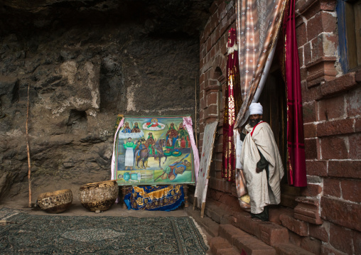 Ethiopian orthodox priest in nakuto lab rock church, Amhara region, Lalibela, Ethiopia