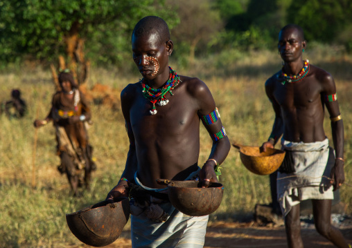 Hamer tribe whippers during a bull jumping ceremony, Omo valley, Turmi, Ethiopia