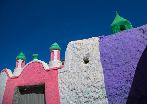 Multi colored mosque in the old area of Jugol, Harari Region, Harar, Ethiopia