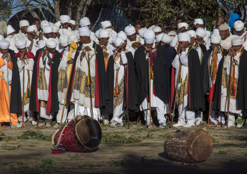 Ethiopian orthodox priests celebrating the colorful Timkat epiphany festival, Amhara region, Lalibela, Ethiopia