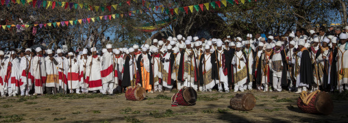 Ethiopian orthodox priests celebrating the colorful Timkat epiphany festival, Amhara region, Lalibela, Ethiopia