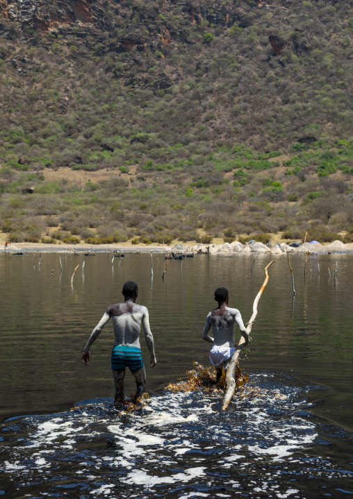 Volcano crater where Borana tribe men dive to collect salt, Oromia, El Sod, Ethiopia