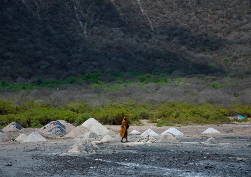 Volcano crater where Borana tribe men dive to collect salt, Oromia, El Sod, Ethiopia