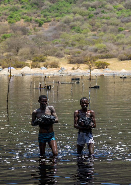 Volcano crater where Borana tribe men dive to collect salt, Oromia, El Sod, Ethiopia