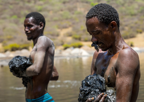 Volcano crater where Borana tribe men dive to collect salt, Oromia, El Sod, Ethiopia