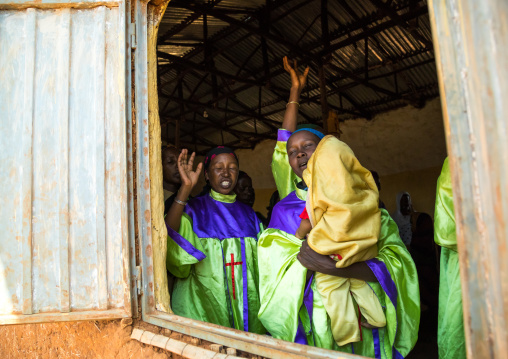 Borana women during sunday church service, Oromia, Yabelo, Ethiopia