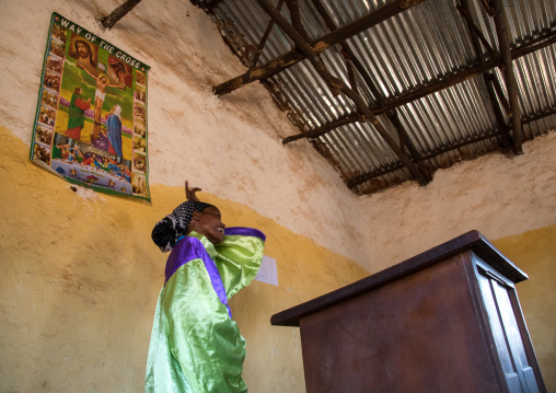 Borana pastor woman during sunday church service, Oromia, Yabelo, Ethiopia