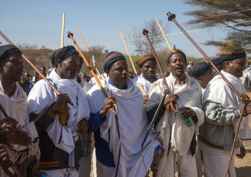 Man wearing kalasha on his forehead during during the Gada system ceremony in Borana tribe, Oromia, Yabelo, Ethiopia