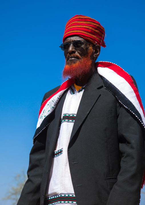 Portrait of a Borana tribe elder with a red beard during the Gada system ceremony, Oromia, Yabelo, Ethiopia