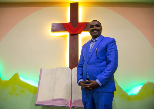 Pastor Kalab Atlabachew in gospel church, Addis Ababa region, Addis Ababa, Ethiopia