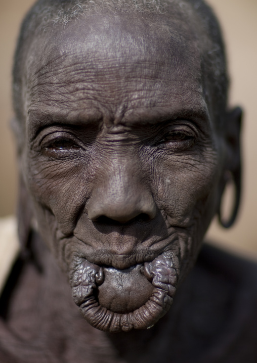 Old Surma Woman With The Lip Stretched, Turgit Village, Omo Valley, Ethiopia