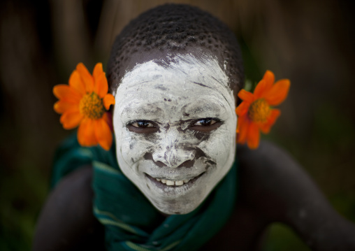 Surma Boy Wearing Flower Ornaments, Turgit Village, Omo Valley, Ethiopia