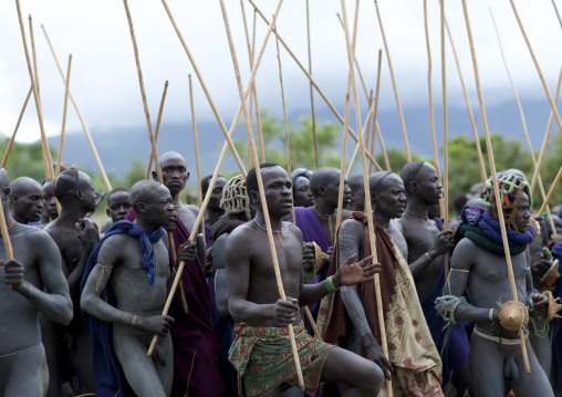 Donga stick fighting in Suri tribe, Tulgit, Omo valley, Ethiopia