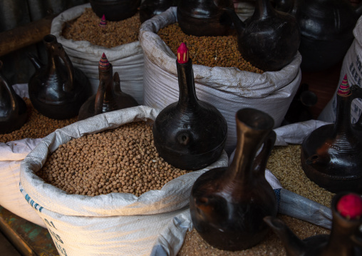 Cereales bags in the grain market, Harari region, Harar, Ethiopia