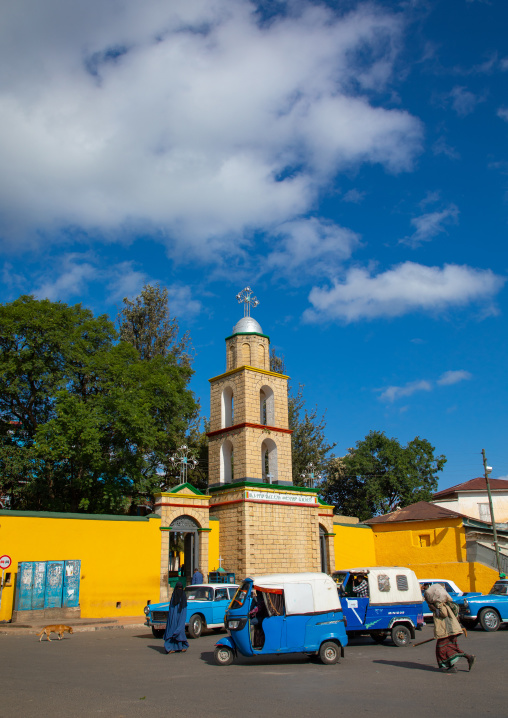 Peugeot 404 taxis in Medhane Alem cathedral, Harari region, Harar, Ethiopia