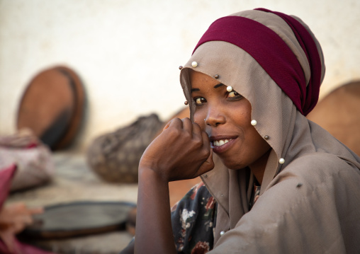 Cute veiled ethiopian girl in the market, Harari region, Harar, Ethiopia